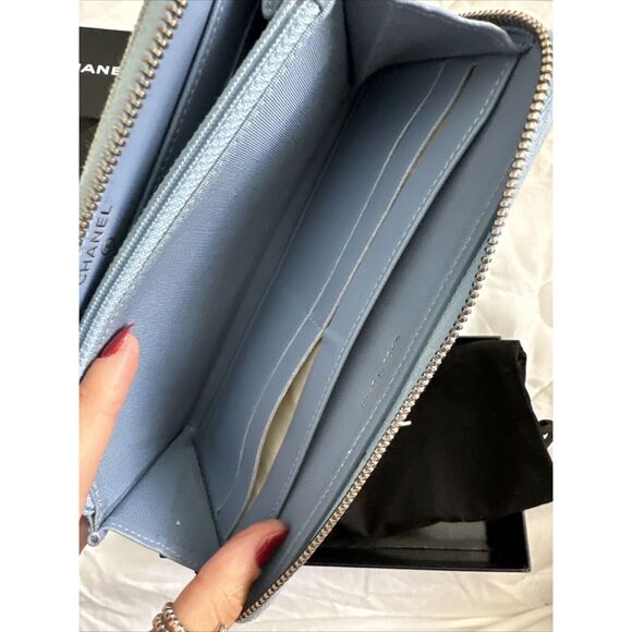 CHANEL Denim Quilted Zip Around Wallet W/Box & Dust Bag - Picture 10 of 16